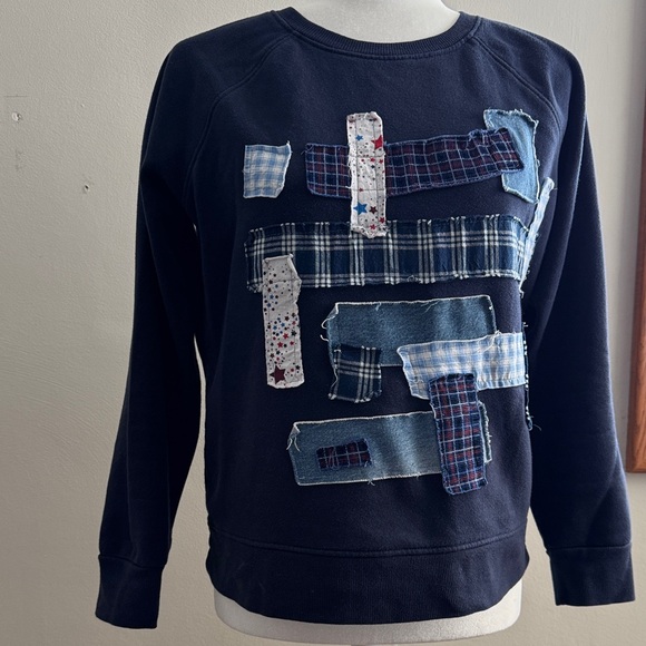 Tops - Navy Sweatshirt with Patchwork Design